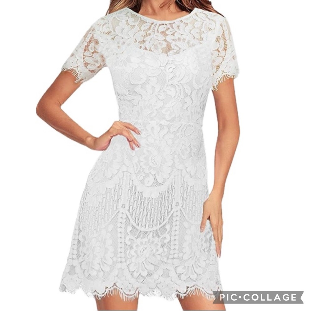 🔥🎉Host Pick🎉🔥 MSLG Boutique White Floral Lace V-Back A-Line Cocktail Dress